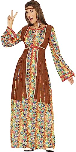 FIESTAS GUIRCA Flower Power Hippie Kostüm Damen – 70er Hippie Outfit Damen – Langes Hippie Kleid mit angenähter Fransenweste – 60er Jahre Hippie Kleidung Damen Größe S 34-36 von FIESTAS GUIRCA