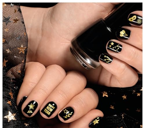 FIESTAS GUIRCA | Frohes Neues Jahr Nagelaufkleber (10x7 cm) - Nageldekoration für Weihnachten und Silvester - Ideal für Partys und Feiern - Make-up Zubehör für Frauen - Gold von FIESTAS GUIRCA