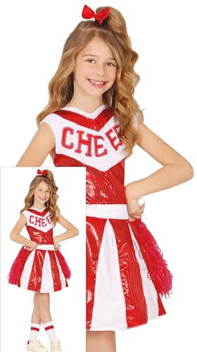 FIESTAS GUIRCA Glitzernde Cheerleaderin mit Roten Paillettenkleid Karneval Kostüm Mädchen – Amerikanische Cheerleader Uniform – Karneval Kostüm Kinder Mädchen 10-12 Jahre von FIESTAS GUIRCA