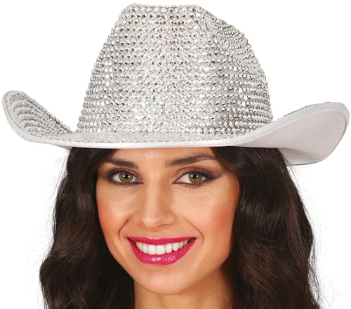 FIESTAS GUIRCA | Glitzernder Silber Hut - Cowboy Kostümzubehör für Junggesellenabschiede und Kostümpartys - Ideal für Erwachsene Unisex - Inspiration Wildwest und Texas - Silber von FIESTAS GUIRCA