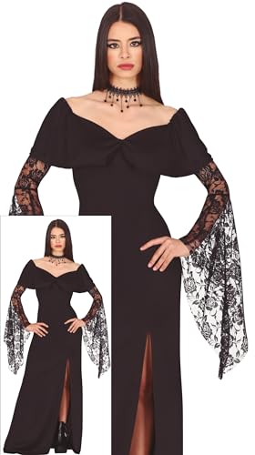 FIESTAS GUIRCA Gothic Lady Halloween Kostüm Teenager Mädchen – Elegantes langes schwarzes Kleid mit Beinschlitz und Ärmeln aus Spitze – Gotische Familie Mädchen Halloween Kostüm Teens 14-16 Jahre von FIESTAS GUIRCA