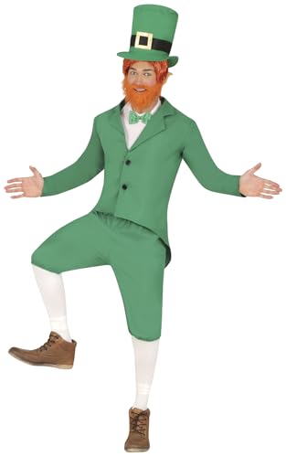 FIESTAS GUIRCA Grüner Kobold Karneval Kostüm Herren – St. Patrick's Day Herren Kostüm Karneval Fasching inkl. Koboldhut u. Orangem Bart Größe S 46-48 von FIESTAS GUIRCA