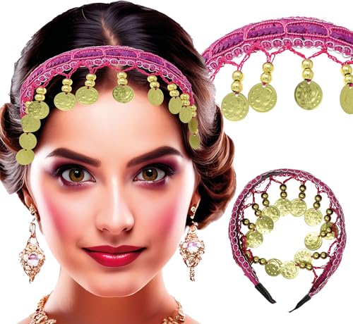 FIESTAS GUIRCA | Haarreif mit goldenen Münzen Pink (Einheitsgröße) - Zubehör für Desert Princess, Zigeuner und Wahrsager Kostüm - Ideal für Karneval, Partys und Feiern - Erwachsene - Pink von FIESTAS GUIRCA