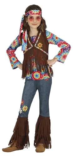 FIESTAS GUIRCA Happy Hippie Mädchen Kostüm – 70er Jahre Outfit mit Hippie–Stirnband, buntem Batik Oberteil, Weste und Hose für Mädchen von 10-12 Jahren von FIESTAS GUIRCA