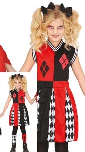 FIESTAS GUIRCA Harlequin Cheerleader Halloween Kostüm Kinder – Rot schwarze Harlekin Cheerleader Uniform – Kostüm Kinder Halloween Mädchen 3-4 Jahre von FIESTAS GUIRCA