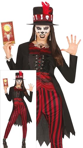 FIESTAS GUIRCA Hinreisende Voodoo Hexe Halloween Kostüm Teenager Mädchen – Priesterin Schamanin Kostüm Rot Schwarz inkl. Zylinder – Voodoo Doctor Mädchen Halloween Kostüm Teens 14-16 Jahre von FIESTAS GUIRCA