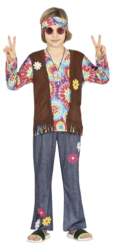 FIESTAS GUIRCA Hippie Kostüm Jungen – 70er Jahre Outfit mit Hippie–Stirnband, buntem Batik–Oberteil, Weste und Hose für Jungen von 5-6 Jahren von FIESTAS GUIRCA