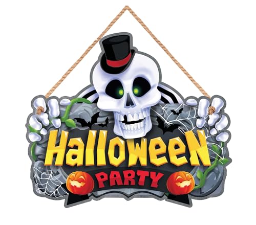 FIESTAS GUIRCA | Holzschild mit Totenkopf Halloween Party (30x26 cm) - Wand-, Tür- und Fensterdekoration für Halloween - Ideal für Feiern und Events - Bunt von FIESTAS GUIRCA