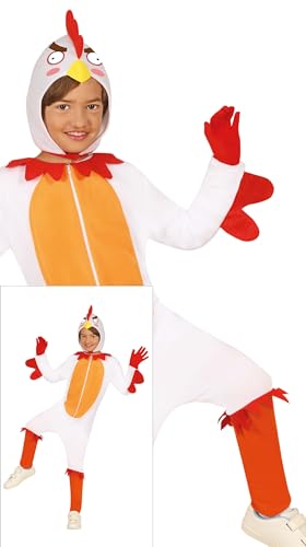 FIESTAS GUIRCA Huhn Faschings Kostüm Kinder Jungen oder Mädchen – Henne Overall & Hahn Mütze – Tierkostüm Karneval Kinder Kostüm Jungen und Mädchen 10-12 Jahre von FIESTAS GUIRCA