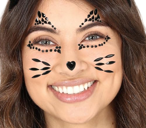 FIESTAS GUIRCA | Katzen-Gesichtsaufkleber für Frauen - Make up Zubehör für Halloween und Themenpartys - Ideal für Katzen- und Fledermauskostüme - Schwarz von FIESTAS GUIRCA