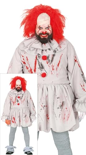 FIESTAS GUIRCA Killer Clown Halloween Kostüm Herren – Graues Horrorclown Kostüm – Zirkus Kostüm Herren Halloween XL 54-56 von FIESTAS GUIRCA