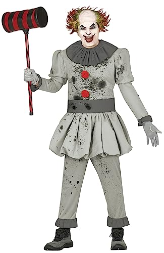 FIESTAS GUIRCA Killer Clown Kostüm Herren – Böser Grauer Clown Halloween Kostüm – Herren Kostüm Karneval Fasching Clown Größe XL 54-56 von FIESTAS GUIRCA