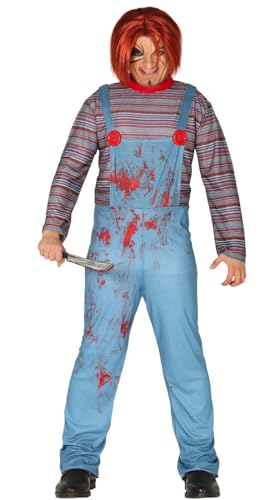 FIESTAS GUIRCA Killer Puppe Halloween Kostüm Herren – Böser Bub im Blauen Overall – Kostüm Herren Halloween XL 54-56 von FIESTAS GUIRCA