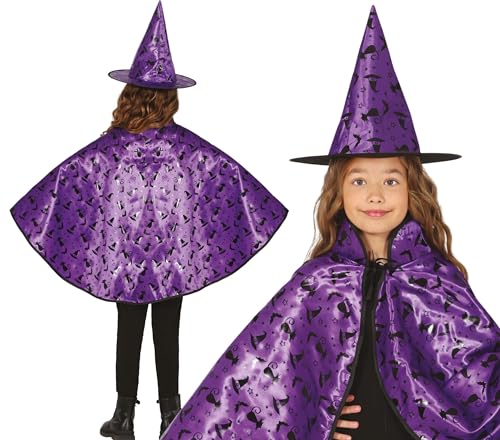 FIESTAS GUIRCA | Kinder Hexen Kostüm Set (50 cm) - Umhang und Hut für Halloween und Hexenpartys - Ideales Zubehör für Jungen und Mädchen - Lila von FIESTAS GUIRCA