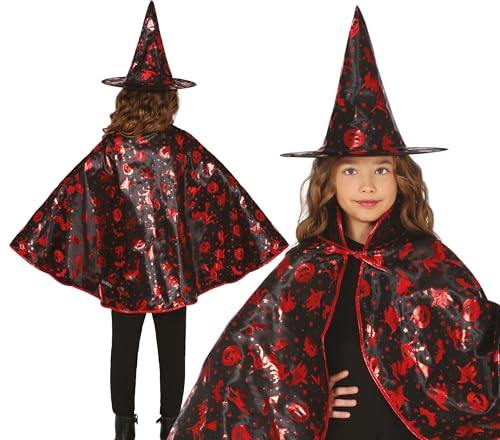 FIESTAS GUIRCA | Kinder Hexen Set (50 cm) - Umhang und Hut für Halloween und Hexenpartys - Ideales Zubehör für Jungen und Mädchen - Schwarz und Rot von FIESTAS GUIRCA