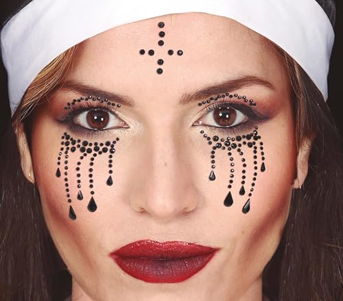 FIESTAS GUIRCA | Klebende Gesichtsschmuck Nonne für Erwachsene - Ideal für Halloween-Kostüme und Themenpartys - Make up Zubehör - Schwarz von FIESTAS GUIRCA