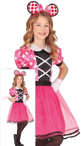 FIESTAS GUIRCA Kleine Rosa Maus Karneval Kostüm Mädchen – Rosa Haarreif mit Mausohren und Kleid mit Pünktchen – Fasching Karneval Kostüm Kinder Mädchen 7-9 Jahre von FIESTAS GUIRCA