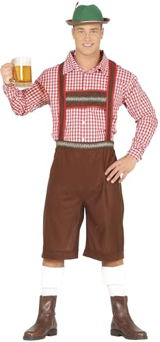 FIESTAS GUIRCA Lederhosen-Look Oktoberfest Kostüm Herren – Oktoberfest Tracht Herren – Oktoberfest Herren Outfit aus Stoff für Karneval Fasching Größe S 46-48 von FIESTAS GUIRCA