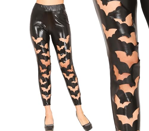 FIESTAS GUIRCA | Lederoptik Leggings mit Fledermäusen Schwarz (38-40/M) - Kostümzubehör für Frauen - Ideal für Halloween und Kostümpartys - Schwarz von FIESTAS GUIRCA