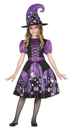 FIESTAS GUIRCA Lila Hexenkostüm - Kleid mit hübschem Halloween Druckmuster und Hexenhut für Mädchen 3-4 Jahre von FIESTAS GUIRCA