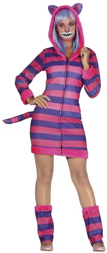 Fiestas Guirca Magische Katze Damen Kostüm - Tigerin Frauen Kostüm lila pink gestreifter Katzen Onesie - Gr. M 38-40 - Märchen Karter Kostüm Karneval von Fiestas Guirca