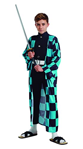 FIESTAS GUIRCA Manga Krieger Cosplay Kostüm Jungen – Anime Blau und Schwarz Karierter Schwertkämpfer Kimono für Jungen von 14-16 Jahren von FIESTAS GUIRCA