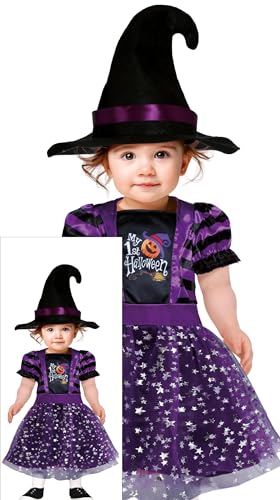 FIESTAS GUIRCA Mein Erstes Halloween Kostüm Kleine Hexe Baby Kostüm Halloween – Mit Baby Hexenhut – Lila Halloween Baby Kostüm Mädchen 12-18 Monate von FIESTAS GUIRCA