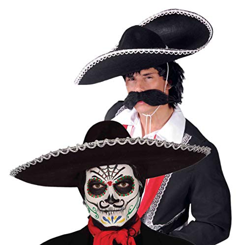 FIESTAS GUIRCA | Mexikanischer Filzhut (55 cm) - Kostümzubehör für Erwachsene - Ideal für Halloween, Karneval, Tag der Toten und Mexiko-Themenpartys - Mexikanischer Sombrero für Feiern Schwarz von FIESTAS GUIRCA