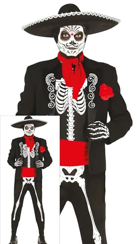 FIESTAS GUIRCA Mexikanisches Skelett Halloween Kostüm Herren – Mariachi Anzug zum Tag der Toten – Día De Los Muertos Kostüm Herren Halloween 52 – 54 (L) von FIESTAS GUIRCA