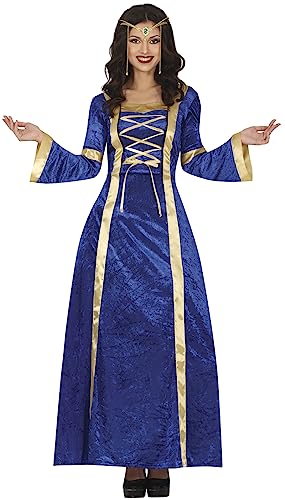 FIESTAS GUIRCA Mittelalterliche Dame Mittelalter Kostüm Damen – Prinzessinnenkleid Gold & Blau mit Trompetenärmeln – Königin Kostüm Mittelalter Kleid Größe L 40-42 von FIESTAS GUIRCA