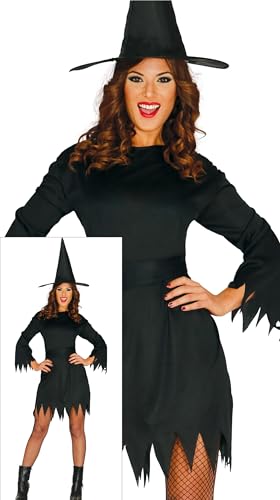 FIESTAS GUIRCA Mystische Hexe Halloween Kostüm Damen – Hexenhut und Schwarzes Kleid – Halloween Kostüm Dame XL 44-46 von FIESTAS GUIRCA