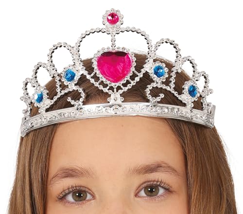 FIESTAS GUIRCA | Prinzessinnen Diadem mit Rosa Herz (Einheitsgröße) - Kinder Zubehör für Prinzessinnen Kostüm - Ideal für Mädchenpartys und Feiern - Silber und Rosa von FIESTAS GUIRCA