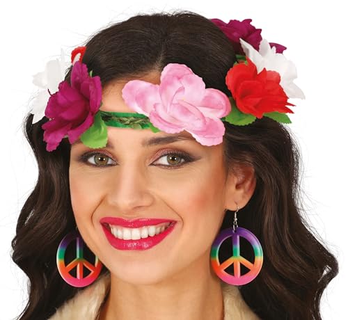 FIESTAS GUIRCA | Rosen Blumenkranz (20 cm) - Zubehör für Kostüm von mittelalterlicher Prinzessin, Fee oder Hippie - Ideal für Sommerpartys, Graduierungen und 60er Jahre - Damen - Rosa und Rot von FIESTAS GUIRCA