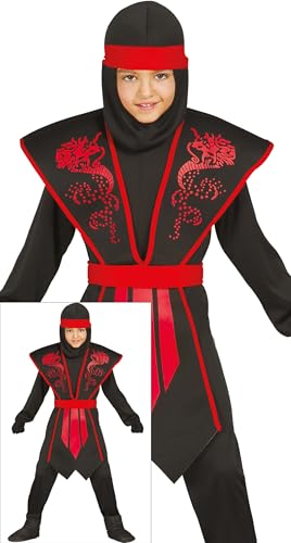 FIESTAS GUIRCA Rot Schwarzer Drachen Ninja Halloween Kostüm Kinder – Ninja Maske u. Ninja Anzug – Halloween-Kostüm Junge 3-4 Jahre von FIESTAS GUIRCA