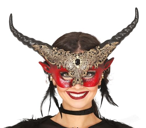 FIESTAS GUIRCA | Rote Halbmaske mit Hörnern (Einheitsgröße) - Maske für Teufel- und Dämon Kostüme - Halloween und Kostümparty Zubehör - Rot von FIESTAS GUIRCA