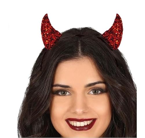 FIESTAS GUIRCA | Roter Glitter Teufelshörner Haarreif - Kostümzubehör für Frauen - Ideal für Halloween, Karneval und Teufels- und Dämonen Kostümpartys - Rot von FIESTAS GUIRCA