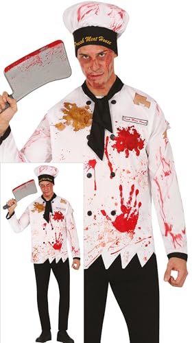 FIESTAS GUIRCA Sadistischer Metzger Halloween Kostüm Herren – Koch Kostüm mit Kochmütze und Blutiger Kochjacke – Küchenchef Kostüm Herren Halloween L 52-54 von FIESTAS GUIRCA