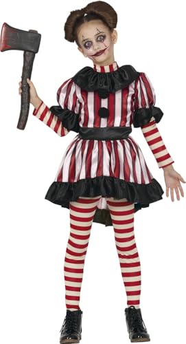 FIESTAS GUIRCA Schickes Clown Mädchen Kostüm in Rot Weiß und Schwarz Alter 7-9 Jahre inkl. Kleid, Halskrause und Hose - Für Karneval/Fasching, Halloween, Themen Partys von FIESTAS GUIRCA