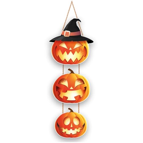 FIESTAS GUIRCA | Schild mit 3 Hexenkürbissen in 3 Teilen für Wand/Tür/Fenster (64 cm) - Halloween- und Gruseldekoration - Ideal für Feiern und Events - Orange von FIESTAS GUIRCA