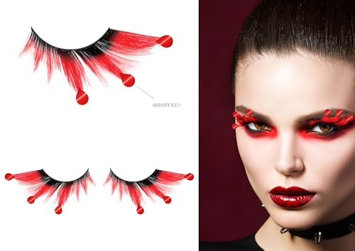 FIESTAS GUIRCA | Schwarze Wimpern mit Bluttropfen - Makeup Zubehör für Halloween und Karneval - Ideal für Partys und Feiern - Für Erwachsene Frauen - Rot Schwarz von FIESTAS GUIRCA