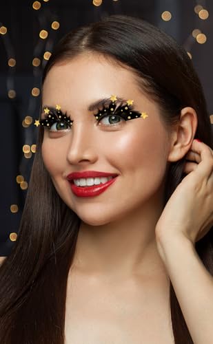 FIESTAS GUIRCA | Schwarze Wimpern mit goldenen Sternen - Make-up Zubehör für Weihnachten und Neujahr - Ideal für Silvesterpartys und Feiern - Für Erwachsene Frauen - Schwarz Gold von FIESTAS GUIRCA