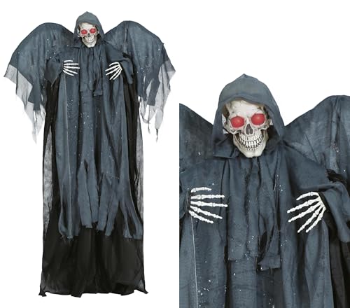 FIESTAS GUIRCA | Schwarzer Engel mit Licht, Ton und Bewegung (195 cm) - Dekorationsfigur für Halloween und gruselige Partys - Ideal für Schreckensszenarien und Horrorfeiern - Grau von FIESTAS GUIRCA