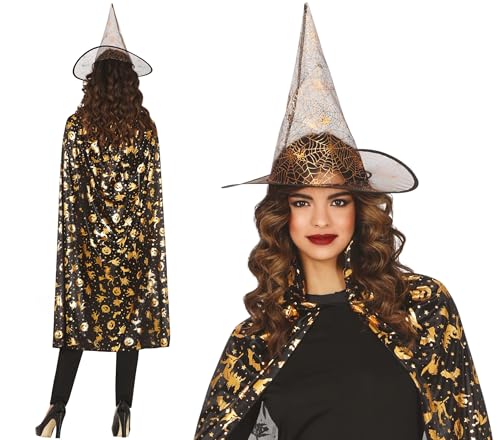 FIESTAS GUIRCA | Set Hexenhut und Umhang (110 cm) - Zubehör für Halloween Kostüme und Verkleidungen - Ideal für Damen - Schwarz von FIESTAS GUIRCA