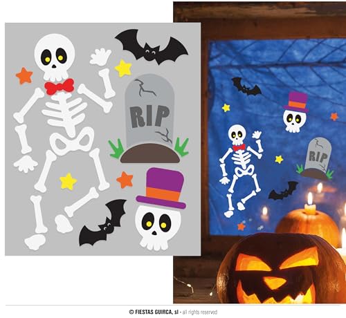 FIESTAS GUIRCA | Skelett Gel Dekoration (20x25 cm) - Wand-, Tür- und Fensterdeko - Ideal für Halloween und Gruselfeste - Skelett Dekoration für Feiern - Mehrfarbig von FIESTAS GUIRCA