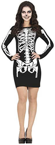 FIESTAS GUIRCA Skelett Kostüm – Schwarzes Skelett Minikleid Halloween Kostüm Erwachsene Damen Größe 34-36 S von FIESTAS GUIRCA