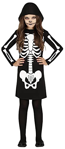 FIESTAS GUIRCA Skelett Mädchen Kostüm – Schwarzes Kleid mit Kapuze – Halloween Kinder Kostüm für Mädchen von 7-9 Jahren von FIESTAS GUIRCA