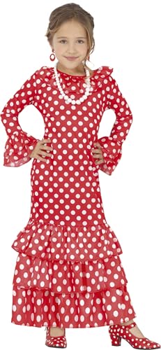 Fiestas Guirca Spanische Flamenco Tänzerin Mädchen Kostüm - Alter 10-12 Jahre - Authentisches Kinder Flamenco Kostüm rot weißes Pünktchen Kleid - Länderkostüm für Karneval, Fasching, Halloween von Fiestas Guirca