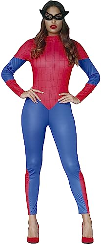 FIESTAS GUIRCA Spider Girl Karneval Kostüm Damen – Rot Blauer Superhelden Anzug u. Maske – Faschingskostüm Erwachsene Damen Größe S 34-36 von FIESTAS GUIRCA