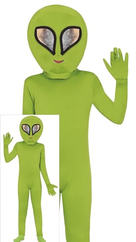 FIESTAS GUIRCA Sternenreisender Alien Halloween Kostüm Kinder – Grüner Außerirdischer Kostüm inkl. Alien Kopf, Overall, Handschuhe – Kostüm Kinder Halloween Mädchen oder Jungen 10-12 Jahre von FIESTAS GUIRCA