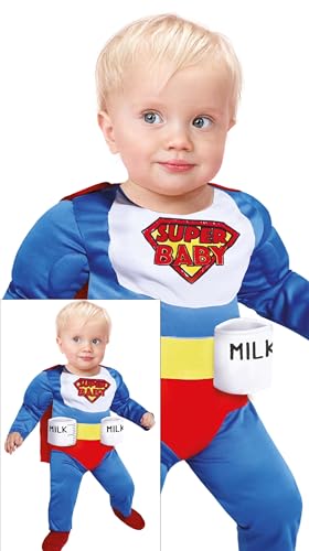 FIESTAS GUIRCA | Super Baby Kostüm (12-18 Monate) - Umhang, Overall und Halter für Kinder - Superhelden- und Bösewicht Kostüme für Partys und Halloween - Ideal für Babys - Blau und Multicolor von FIESTAS GUIRCA